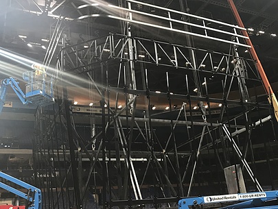 Lifting the Steel Scoreboard in Enterprise Center for NHL